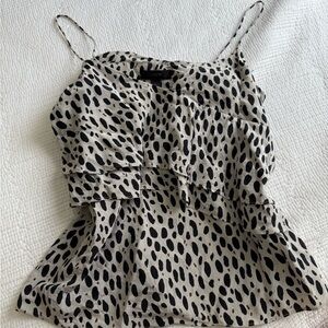 J. Crew Cream Cami with Black Spot Ruffle Detail